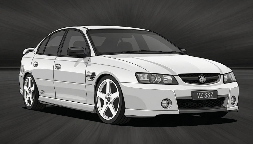 White sedan car on a dark background