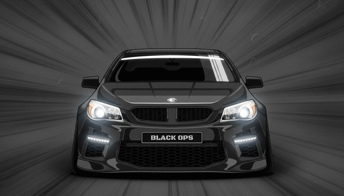 Black car with 'Black Ops' branding on a dark background