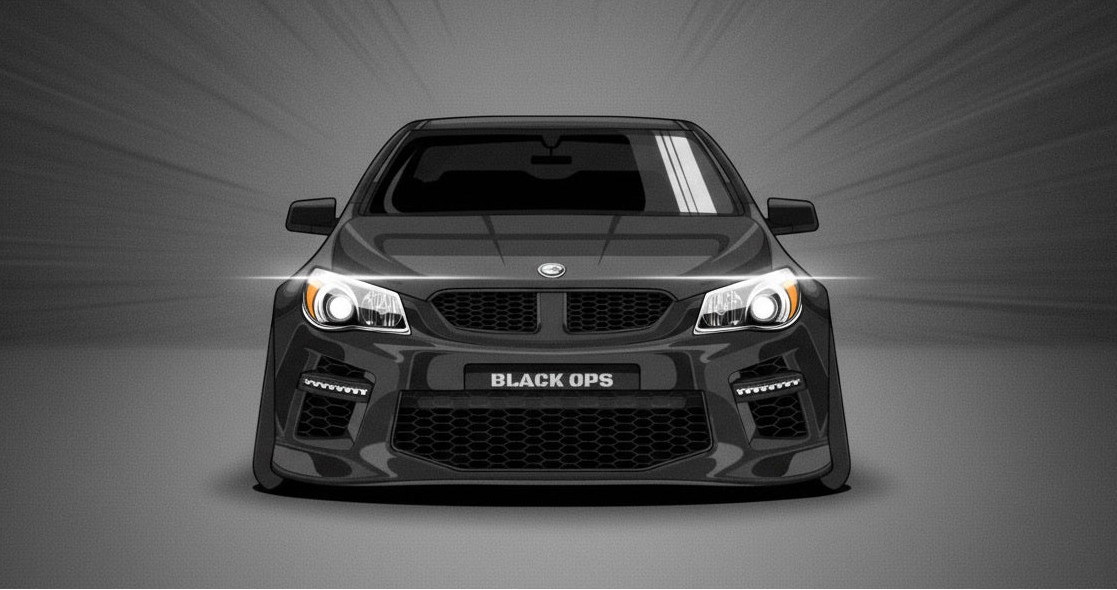 Black car with 'Black Ops' branding on a gray background