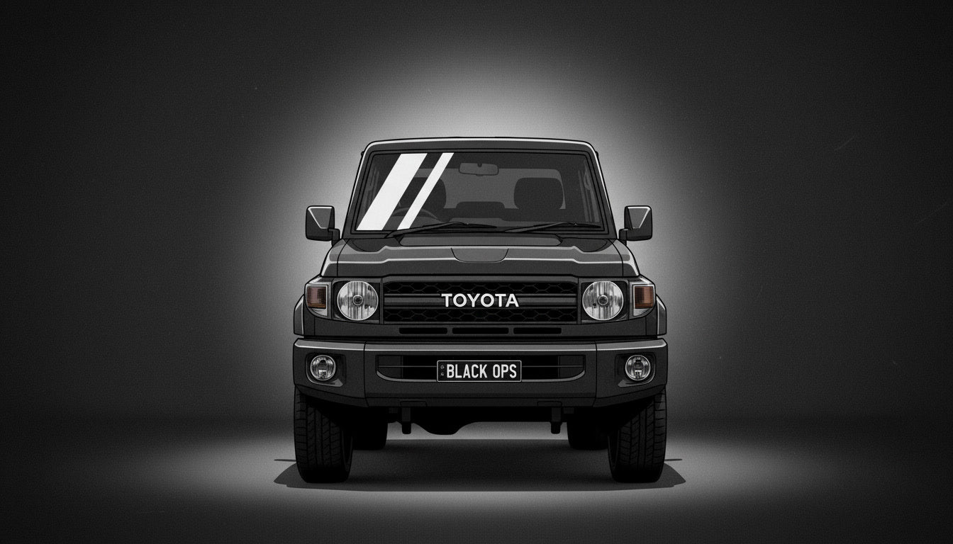 Toyota vehicle with 'Black Ops' branding on a dark background